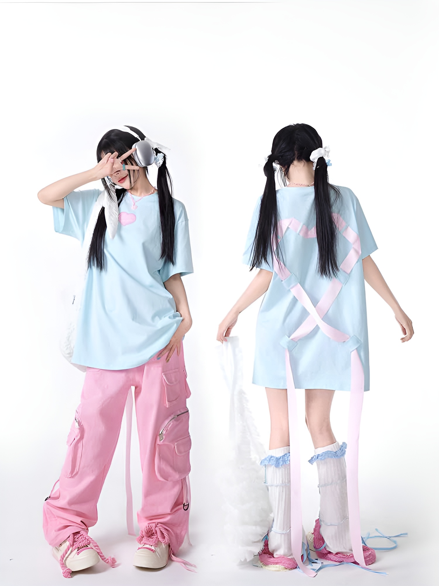 1715951333430_h9rhiz_2_1 Ribbon Long Blue T-shirt