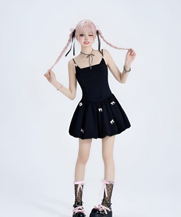 Black Strap Fluffy Dress